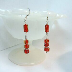 Red Cane glass dangle earrings